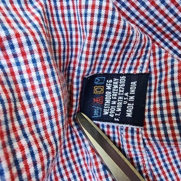 Rough Stock Western Shirt XL Red Blue Plaid Pearlized Snaps USA Patriotic EUC - Picture 9 of 13